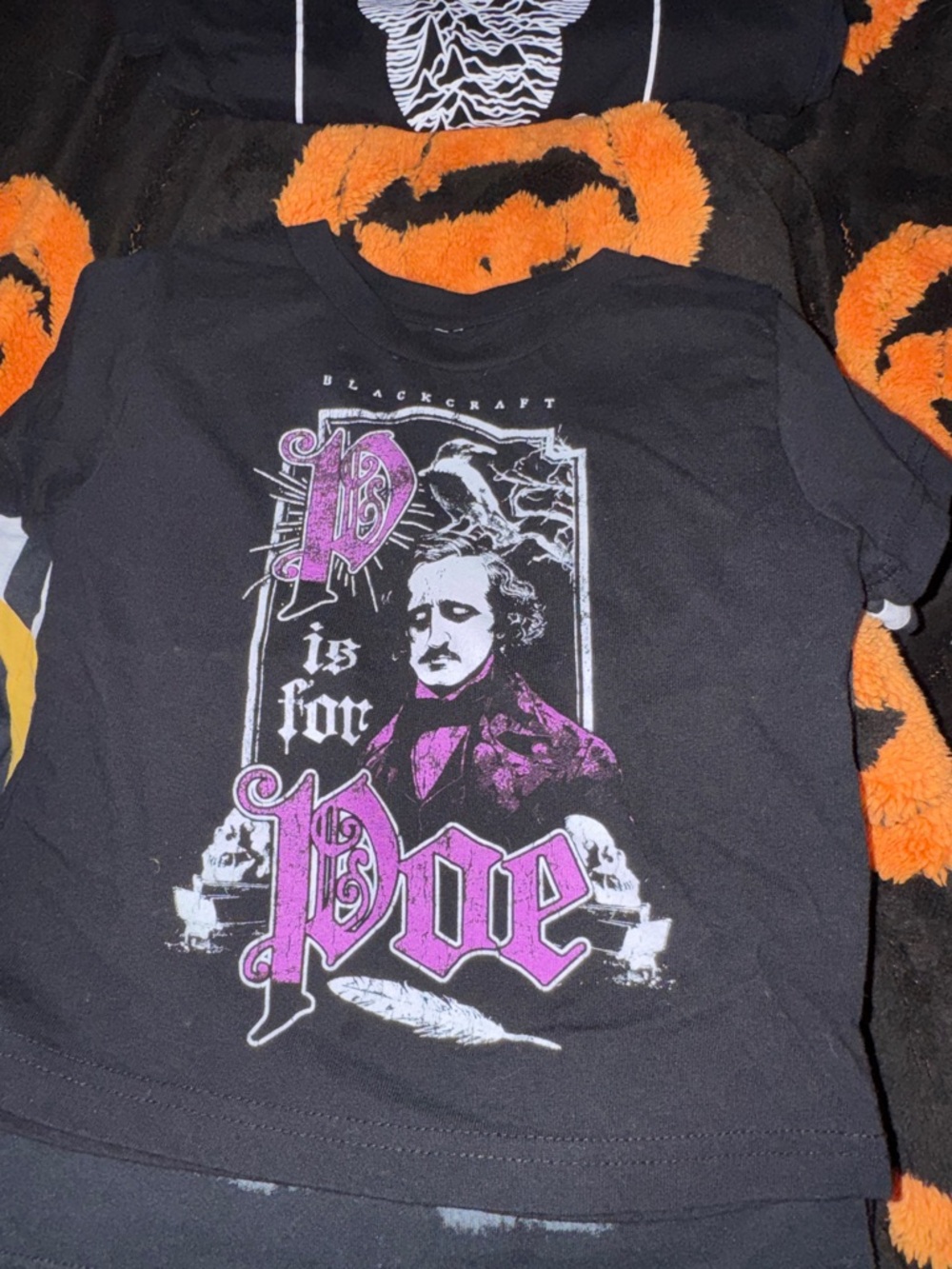 Black Kids Short-Sleeve Graphic Tee with Purple 'D is for Poe' Design